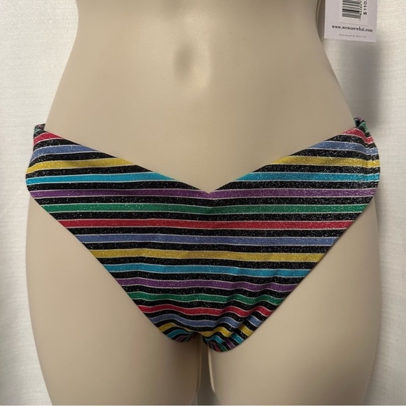 WEWOREWHAT Lurex Stripe High Neck Bikini Top and Delilah Bottoms Size M NWT - Picture 3 of 10